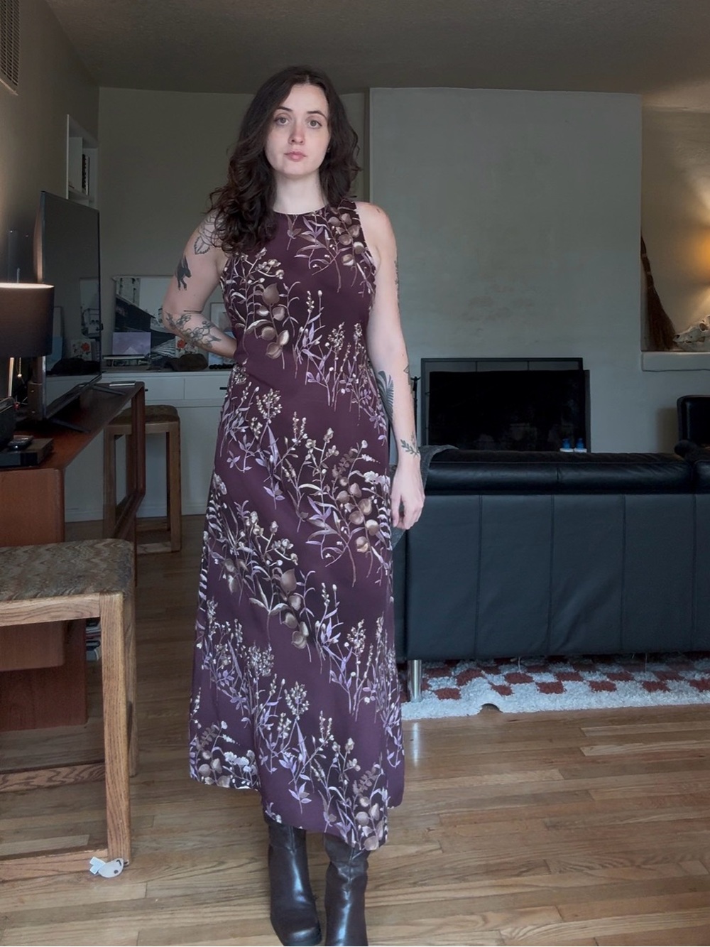 Vintage 90s Floral Maxi Dress - Plum